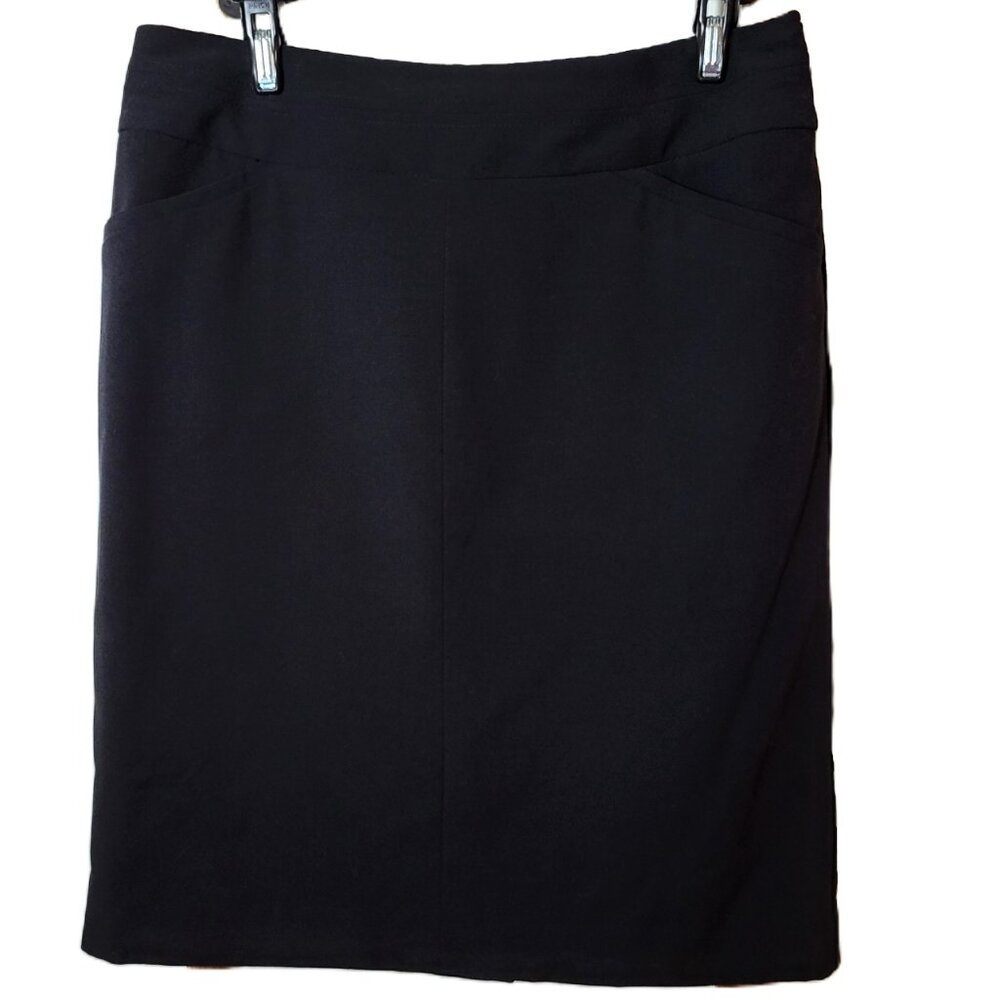 Worthington Black Stretch Pencil Skirt Career Work Midi Back Slit Womens 4P EUC